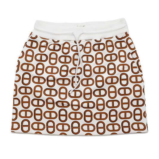 HERMES Chaine d'Ancre Mini Skirt Size 38 White/Brown Cotton100%