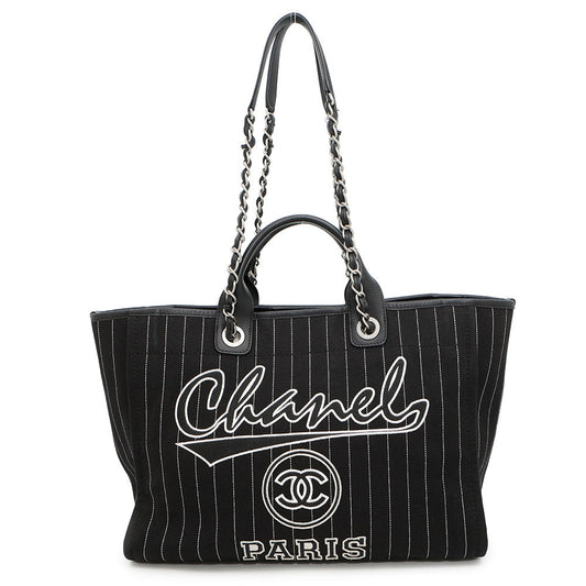 CHANEL Deauville 2WAY ChainTote Bag Black/WhiteA66941 Canvas Leather Size MM