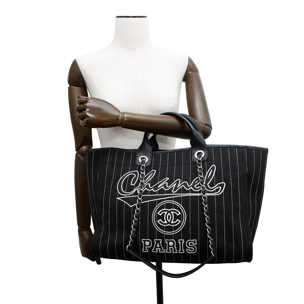 CHANEL Deauville 2WAY ChainTote Bag Black/WhiteA66941 Canvas Leather Size MM
