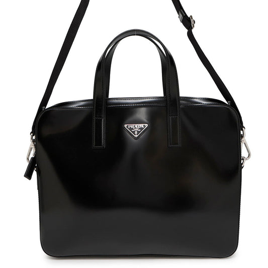 PRADA 2WAY business bag Black2VE368 BrushedLeather