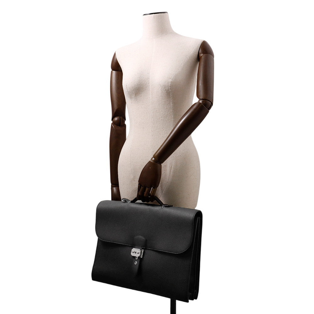 HERMES Sac A Depeches Black Togo Leather Size 38