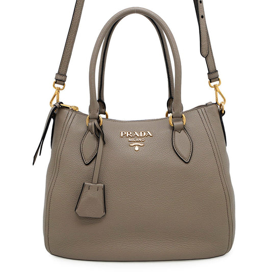 PRADA 2WAYHandbag Greige1BC032 Leather