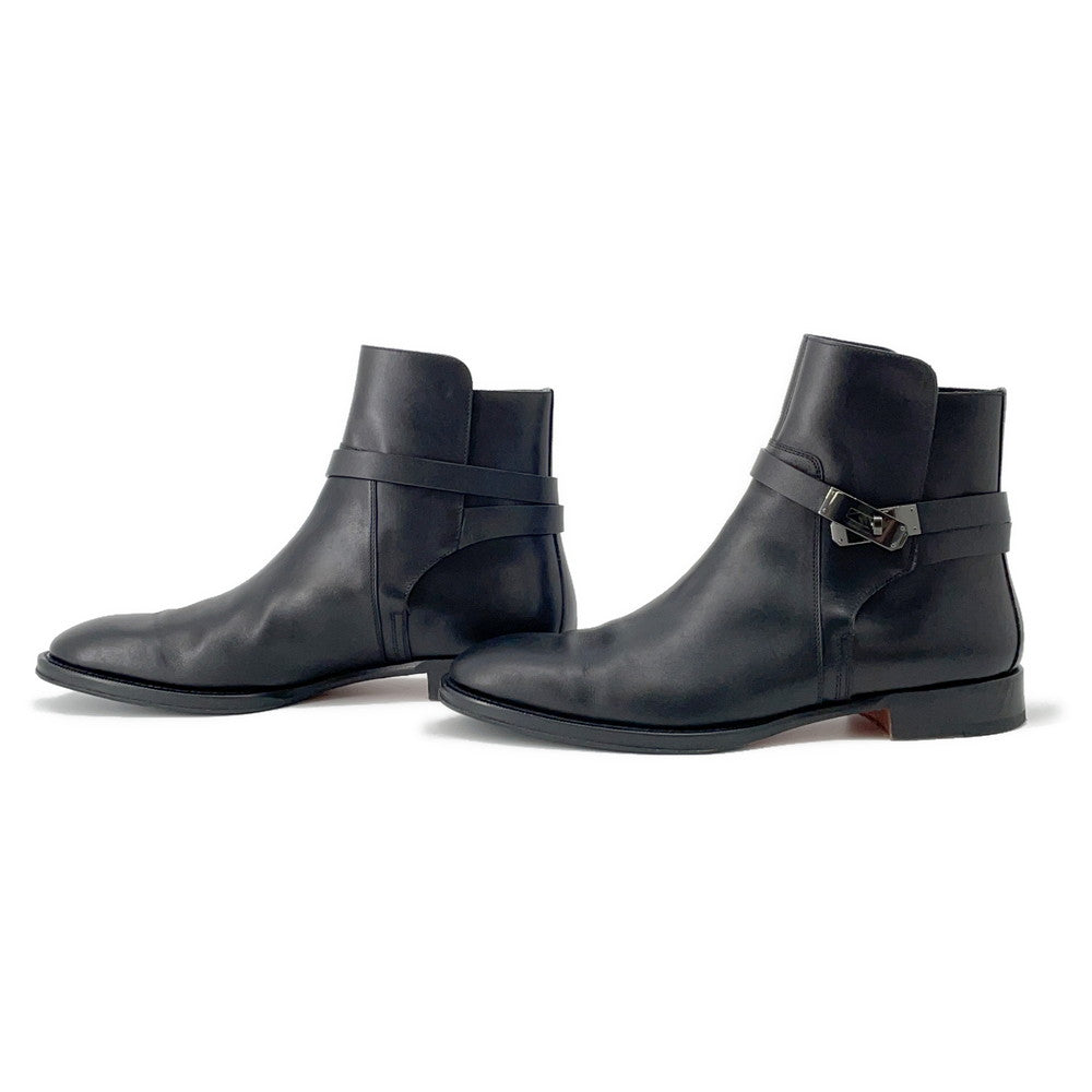HERMES Short Boots Fortune BlackH222979Z Calf Leather Size Chronomat 44