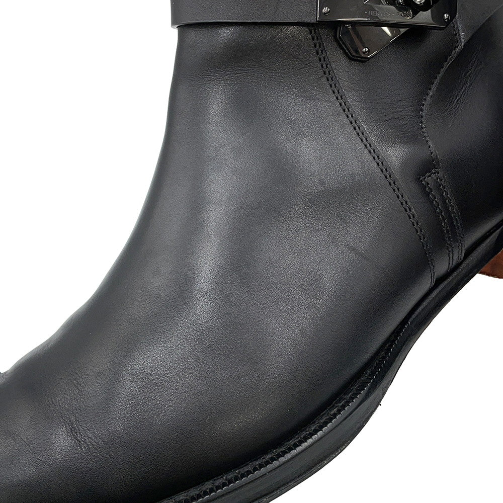 HERMES Short Boots Fortune BlackH222979Z Calf Leather Size Chronomat 44