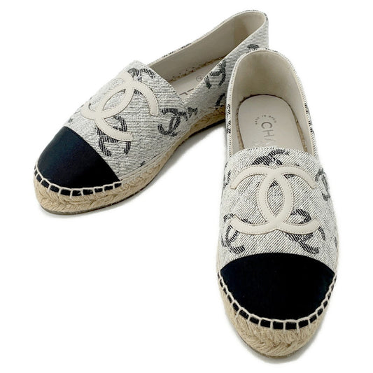 CHANEL CC Logo espadrilles Gray/BlackG39028 Canvas Leather Size 38C