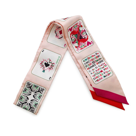 HERMES Twilly Jeu de Cartes Playing Cards Rose Nacre/Fuchsia/Rouge Silk100%