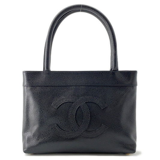 CHANEL CC Logo Handbag Black Caviar Leather