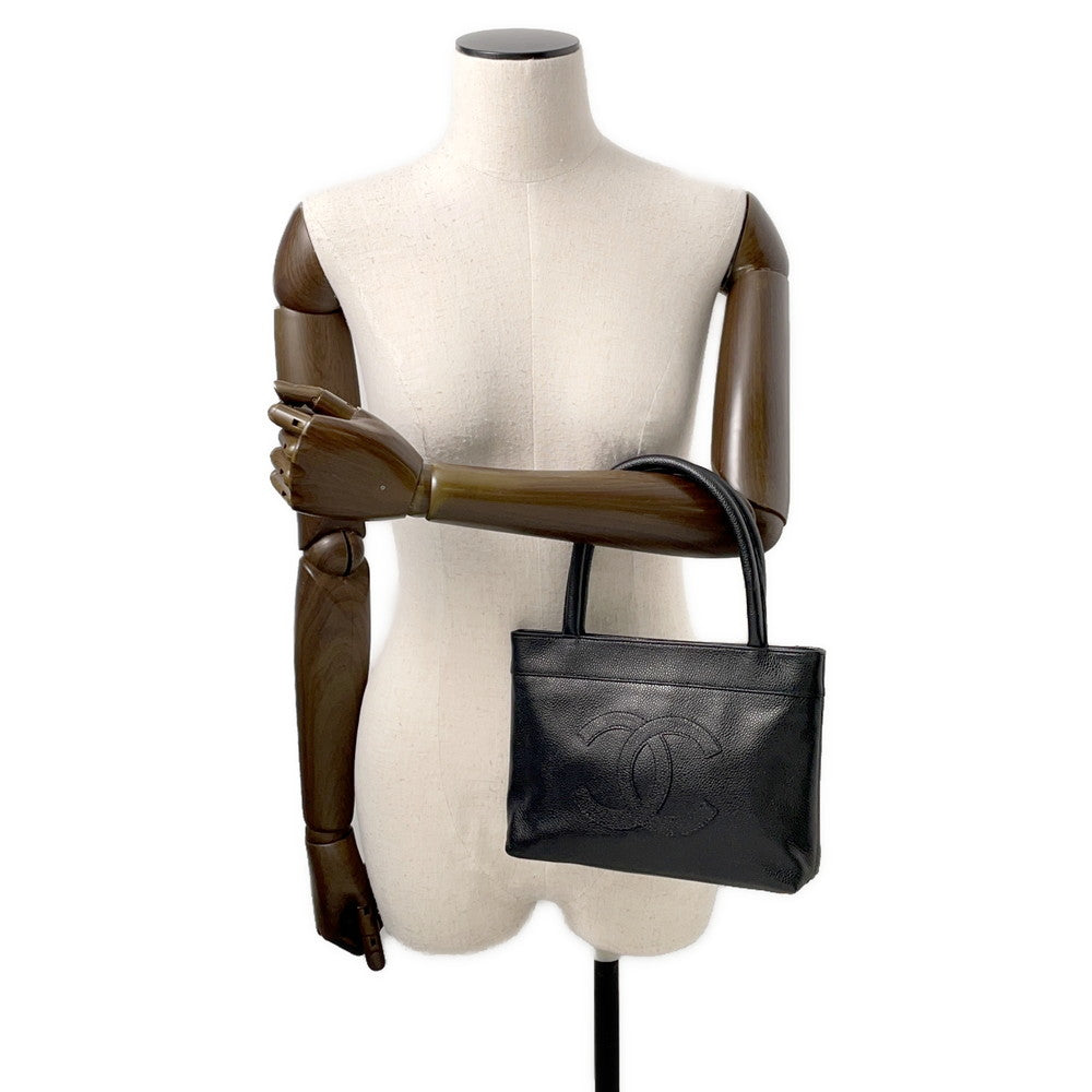 CHANEL CC Logo Handbag Black Caviar Leather