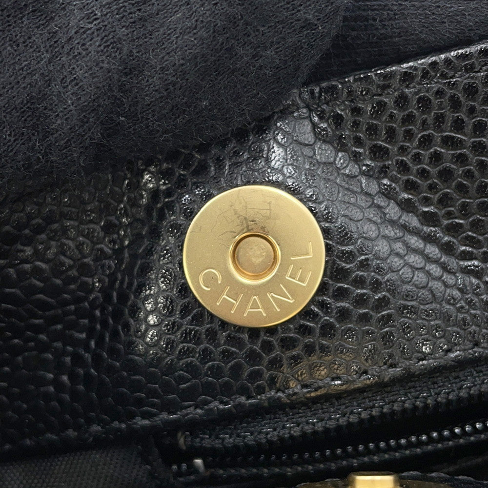 CHANEL CC Logo Handbag Black Caviar Leather
