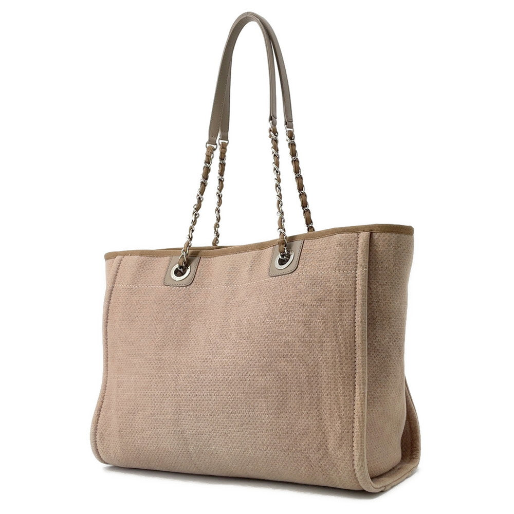 CHANEL Deauville ChainTote Bag BeigeA67001 Canvas Leather Size MM