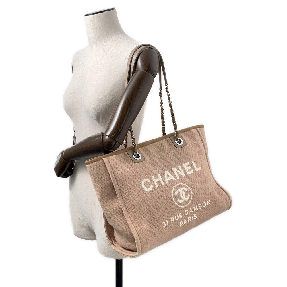 CHANEL Deauville ChainTote Bag BeigeA67001 Canvas Leather Size MM