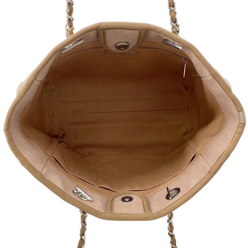 CHANEL Deauville ChainTote Bag BeigeA67001 Canvas Leather Size MM