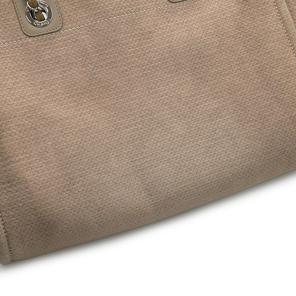 CHANEL Deauville ChainTote Bag BeigeA67001 Canvas Leather Size MM