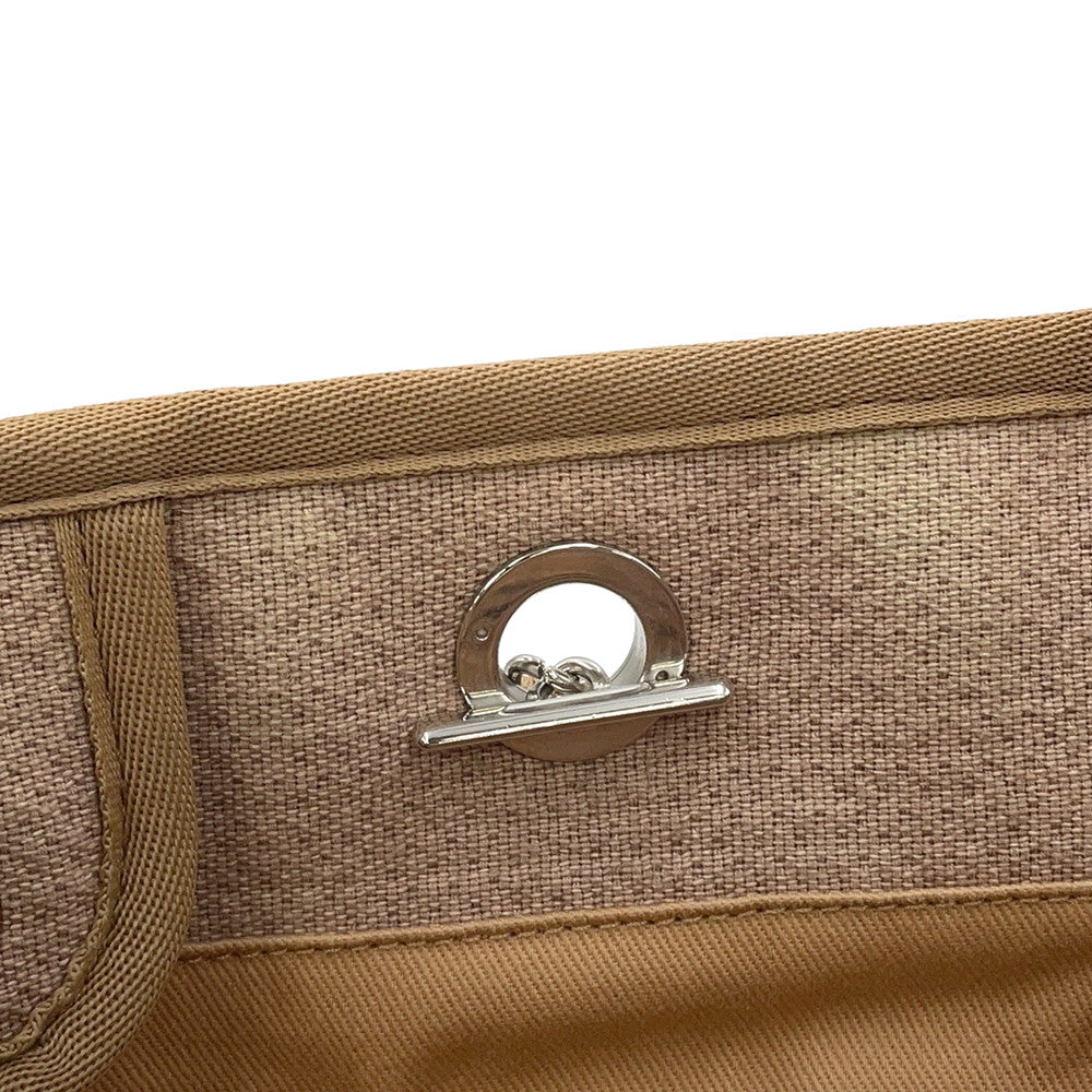 CHANEL Deauville ChainTote Bag BeigeA67001 Canvas Leather Size MM