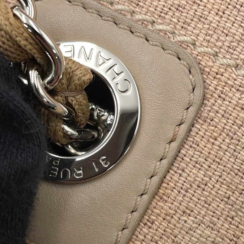 CHANEL Deauville ChainTote Bag BeigeA67001 Canvas Leather Size MM