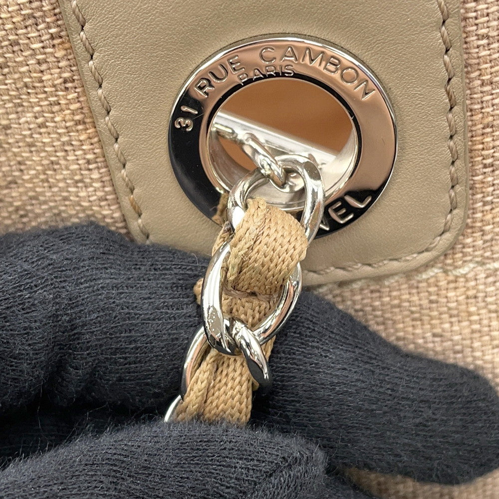 CHANEL Deauville ChainTote Bag BeigeA67001 Canvas Leather Size MM