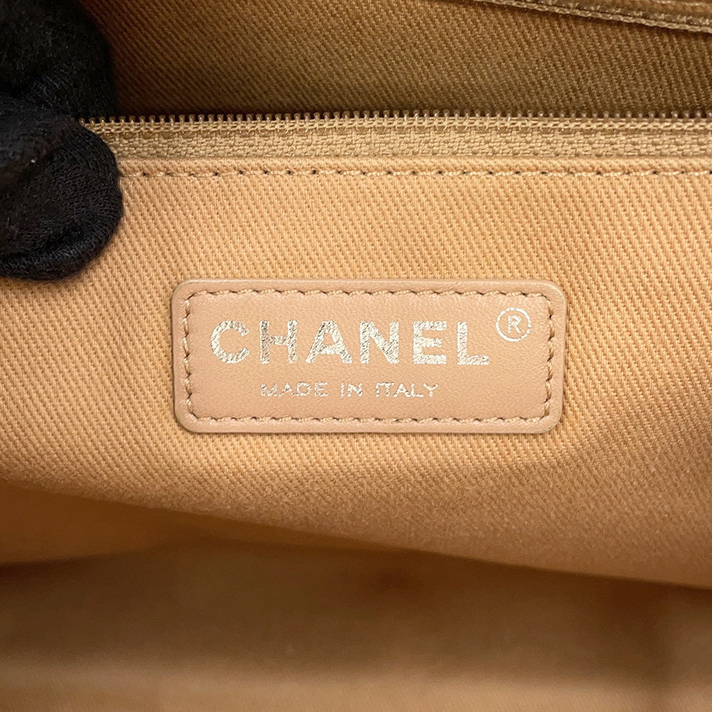 CHANEL Deauville ChainTote Bag BeigeA67001 Canvas Leather Size MM