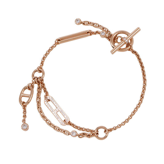 HERMES Chaine d'Ancre Chaos Bracelet Size STH222413B 00ST 18K Pink Gold