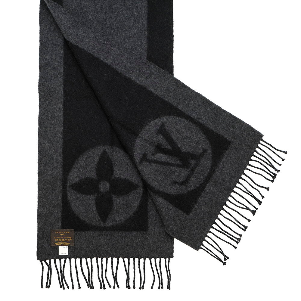 LOUIS VUITTON Echarpe cardiff NoirM72202 Wool 75% Angola 25%