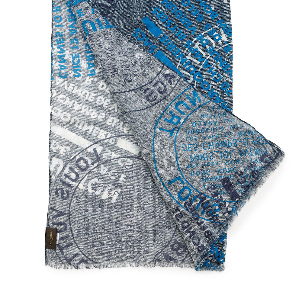 LOUIS VUITTON Stole Stole Denim Stamps Navy/Blue/WhiteM78539 Cotton67% Hemp33%