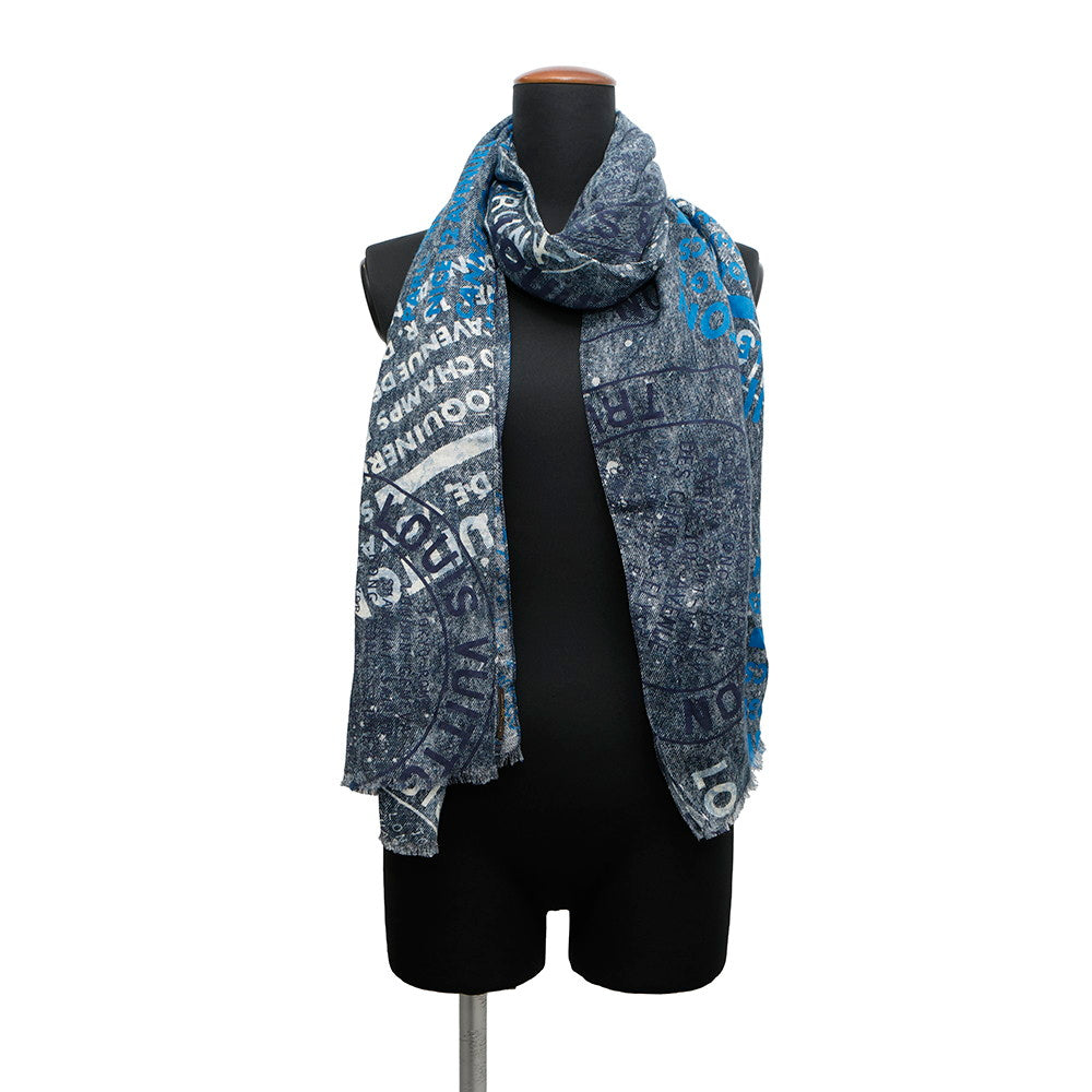 LOUIS VUITTON Stole Stole Denim Stamps Navy/Blue/WhiteM78539 Cotton67% Hemp33%