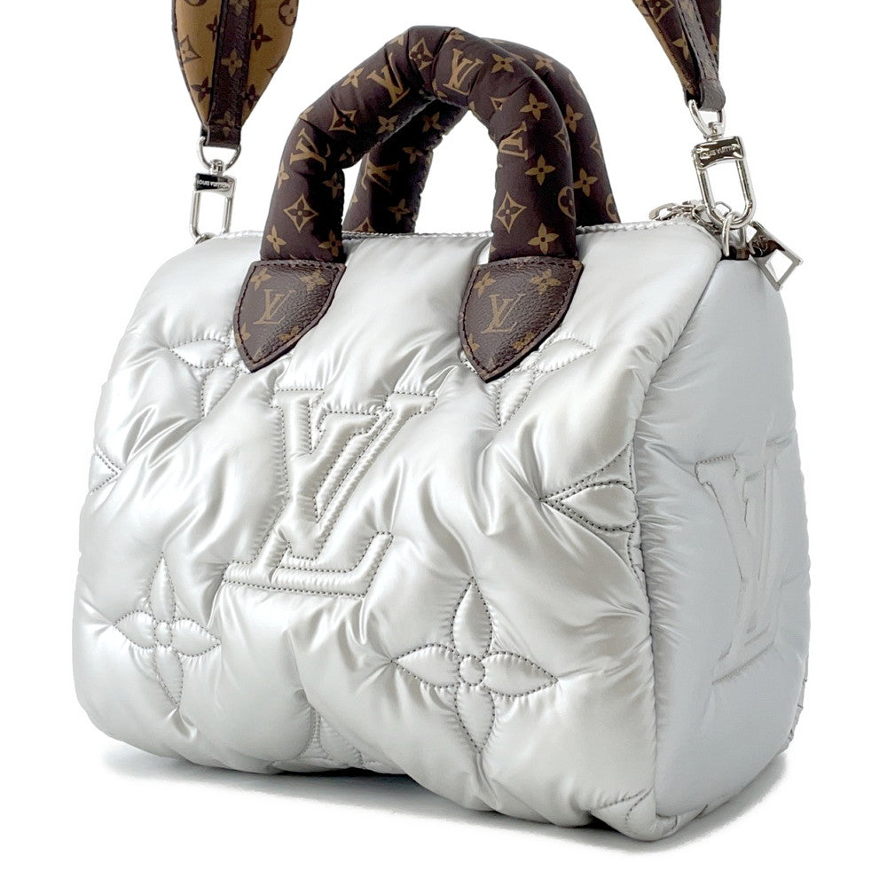 LOUIS VUITTON Speedy Bandouliere SilverM20973 Recycled MetallicNylon Monogram Size 25