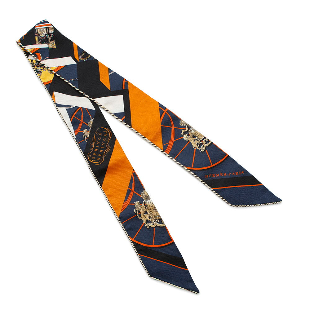 HERMES Scarf Twilly Springs Spring Bague Springs Springs Bague Black(Black)/Orange/CreamH853932S Silk 100%