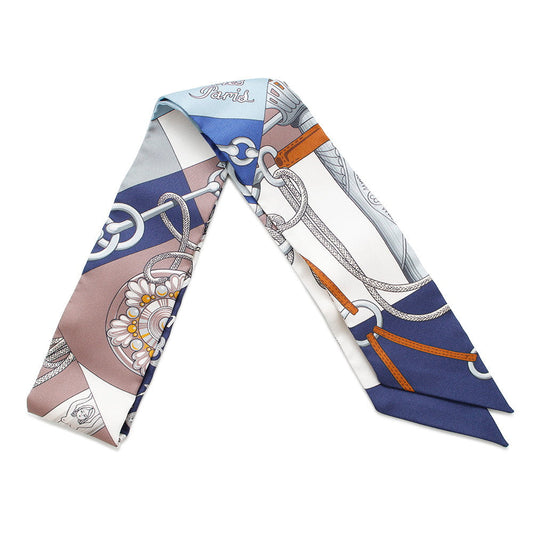 HERMES Scarf Twilly CLIQUETIS Cliquetis Marine/White/Marron glacé Silk 100%