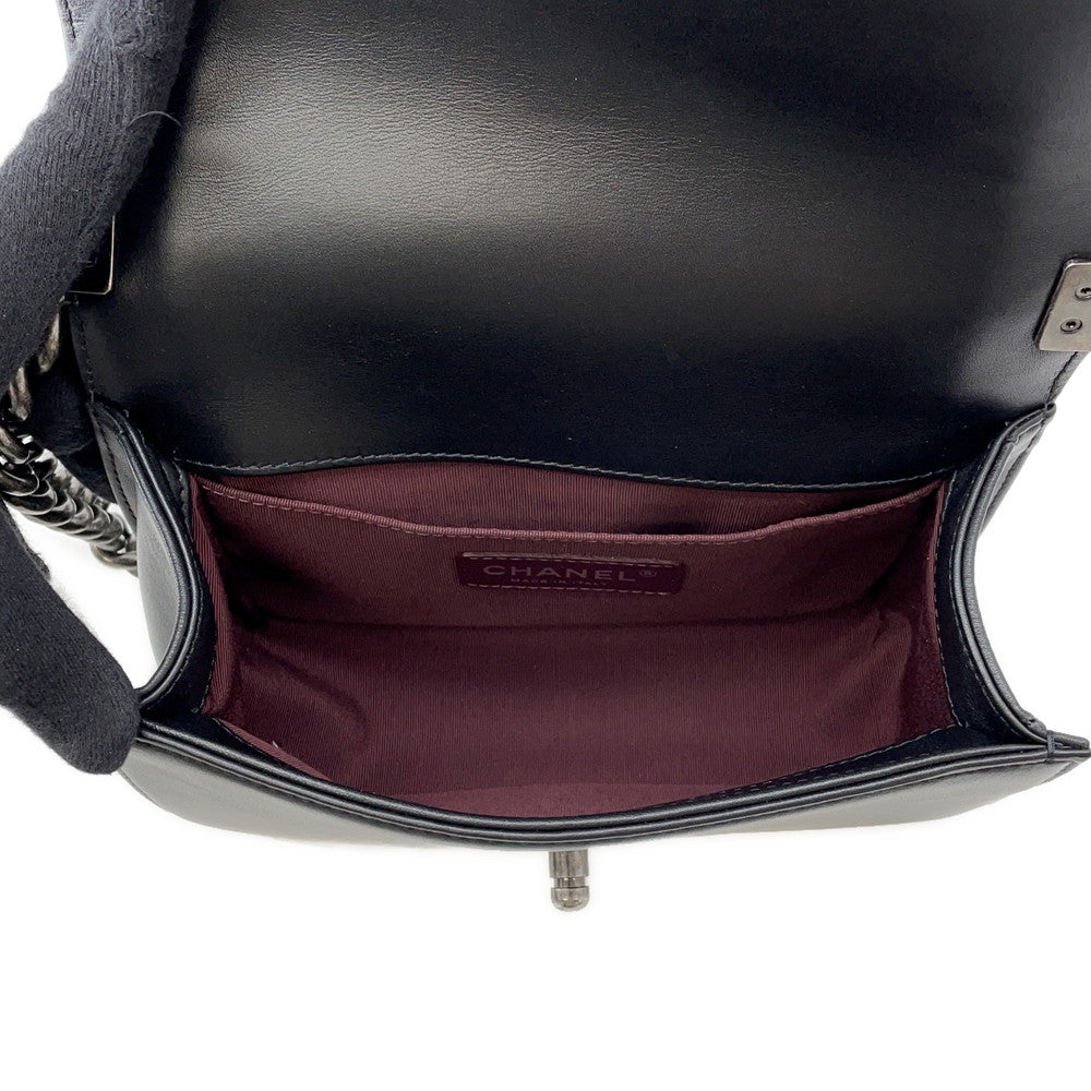 CHANEL Boy Chanel Woven Chainshoulder Bag White/BlackA67085 Leather Size Small