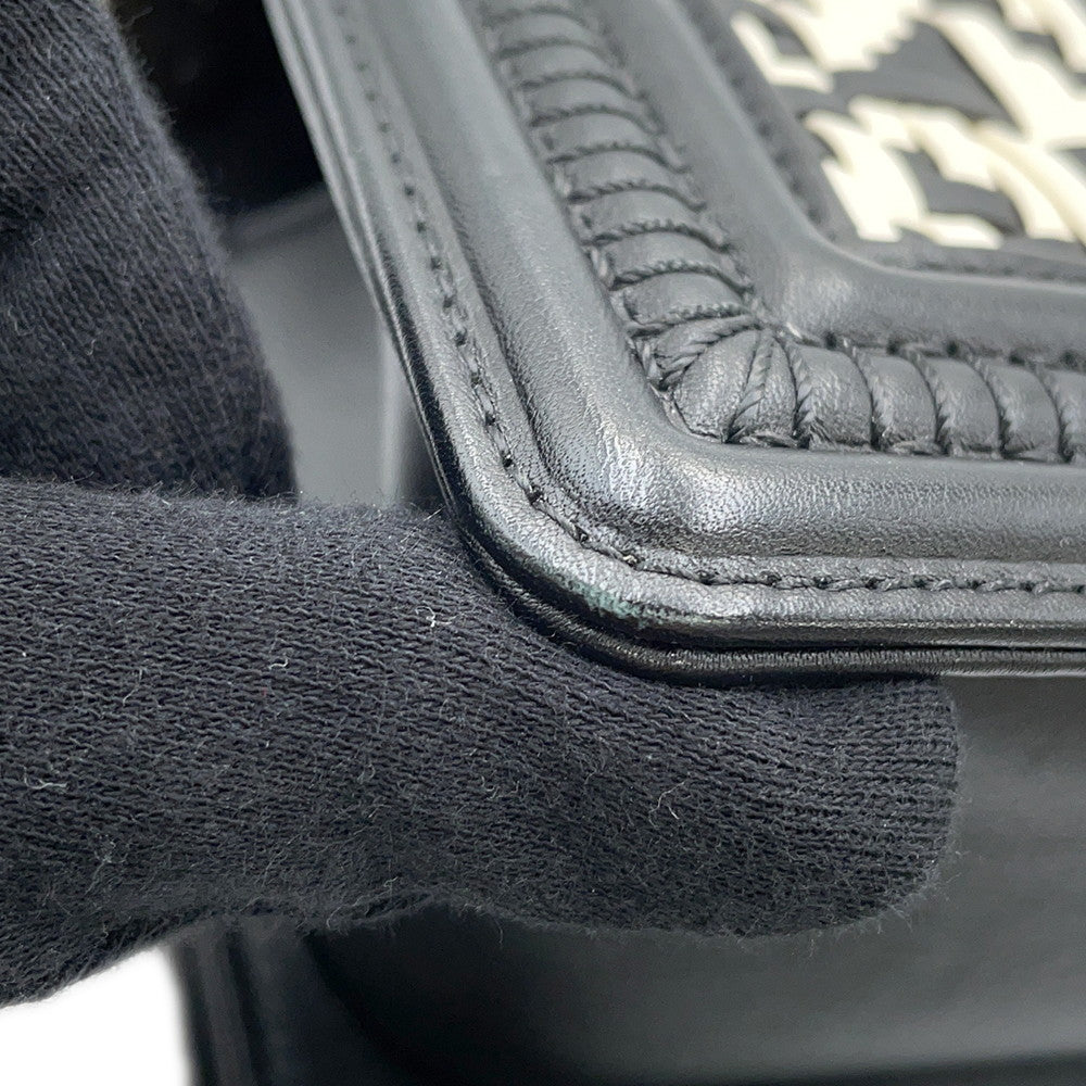 CHANEL Boy Chanel Woven Chainshoulder Bag White/BlackA67085 Leather Size Small