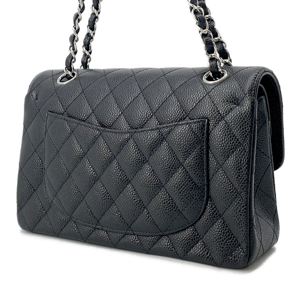 CHANEL Matelasse W Flap ChainShoulder Bag BlackA01113 Caviar Leather Size 23