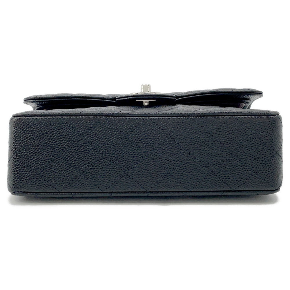 CHANEL Matelasse W Flap ChainShoulder Bag BlackA01113 Caviar Leather Size 23