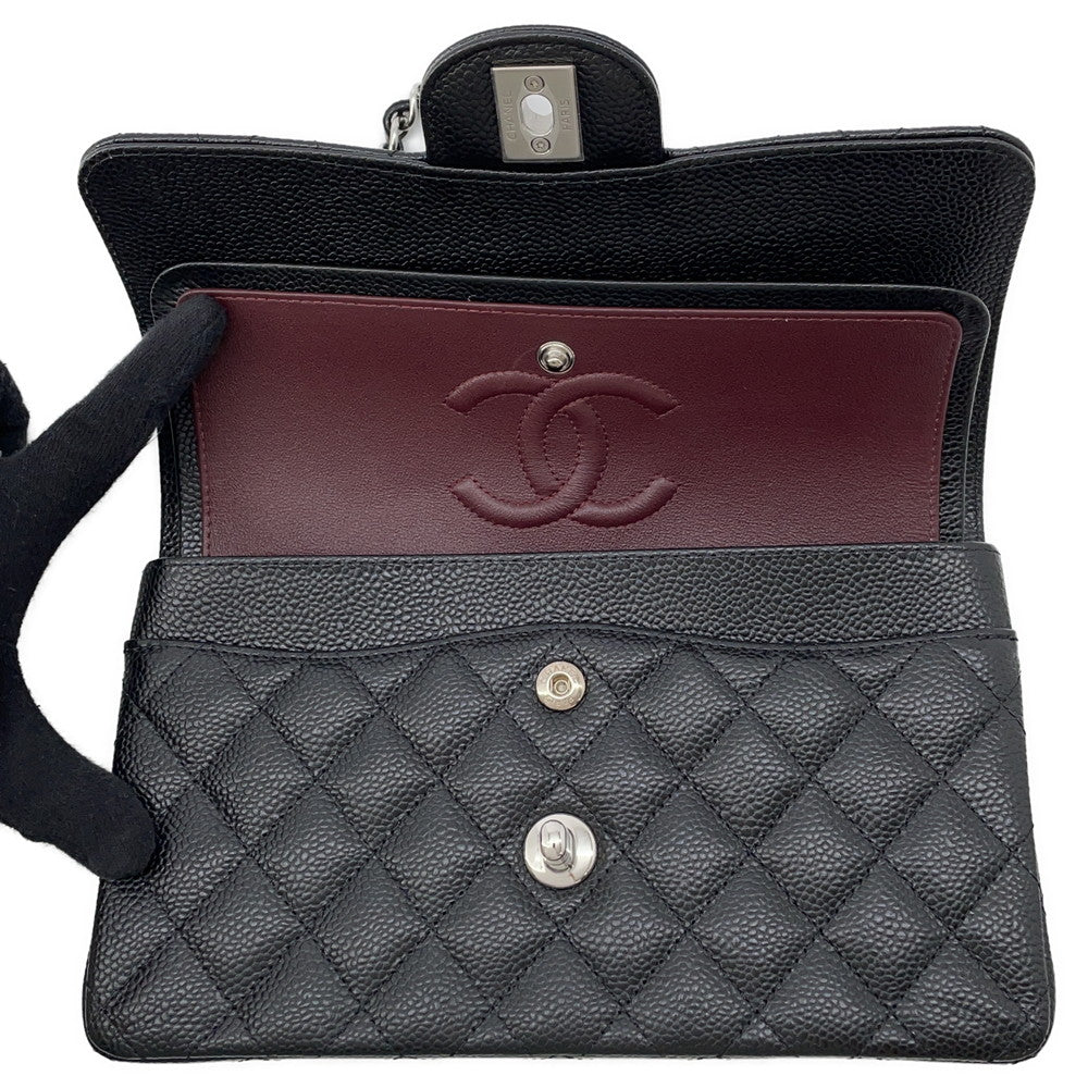 CHANEL Matelasse W Flap ChainShoulder Bag BlackA01113 Caviar Leather Size 23