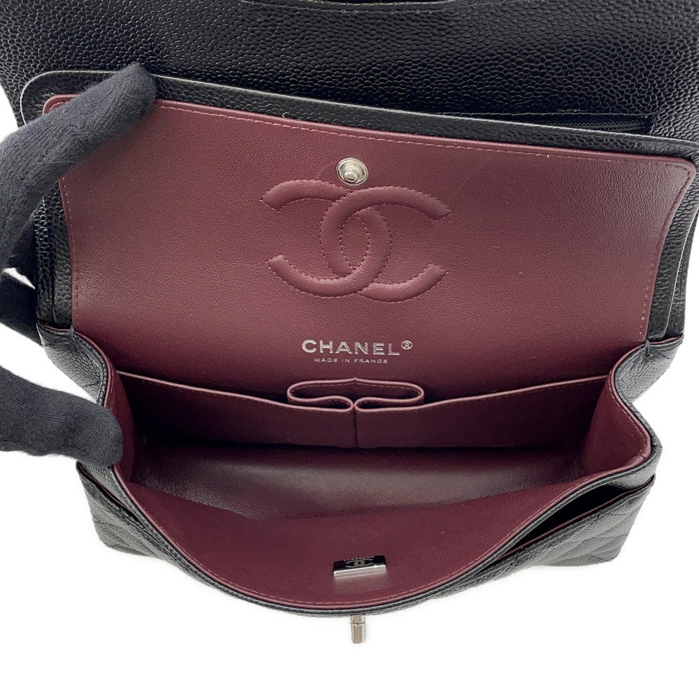 CHANEL Matelasse W Flap ChainShoulder Bag BlackA01113 Caviar Leather Size 23