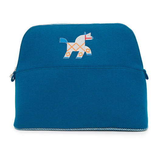 HERMES BolidePouch "Animo Natte" Blue・BreadH103834M 01 Cotton92% Polyurethane8% Size 13"