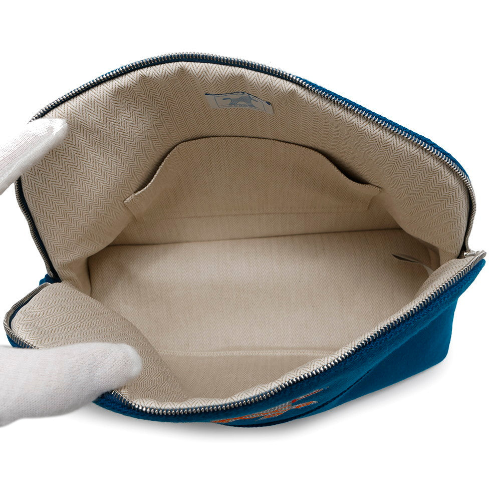 HERMES BolidePouch "Animo Natte" Blue・BreadH103834M 01 Cotton92% Polyurethane8% Size 13"