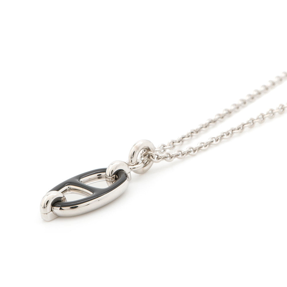 HERMES Mini Maillon Necklace Black Lacquer Metal