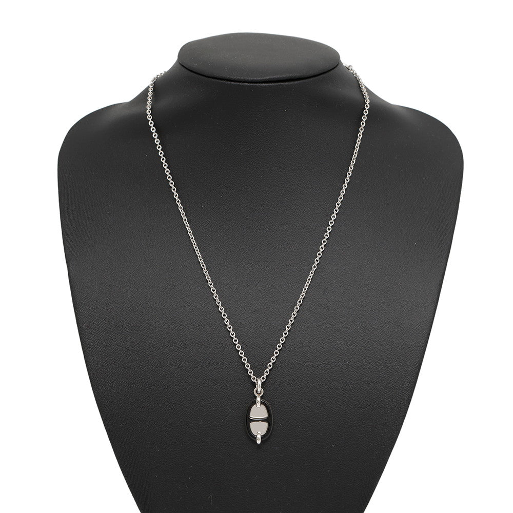 HERMES Mini Maillon Necklace Black Lacquer Metal