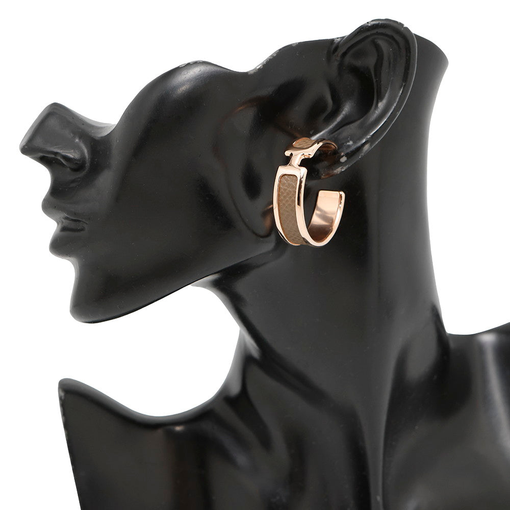 HERMES Earrings 《Olympe》 Size PM Etoupe Metal Epsom