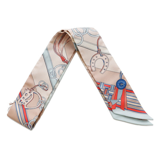 HERMES Twilly Ma Le and Bag Charm Rose Poudre/Blue Gacier/Rouge Silk100%