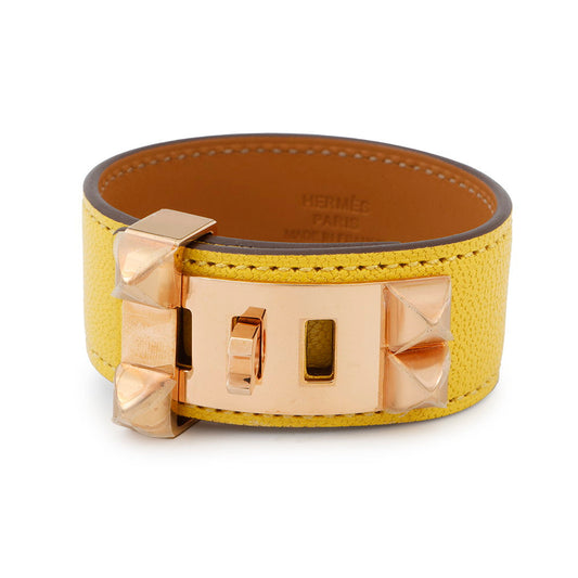 HERMES Collier de Chien 24 Bracelet Size T2 Jaune de Naples Leather