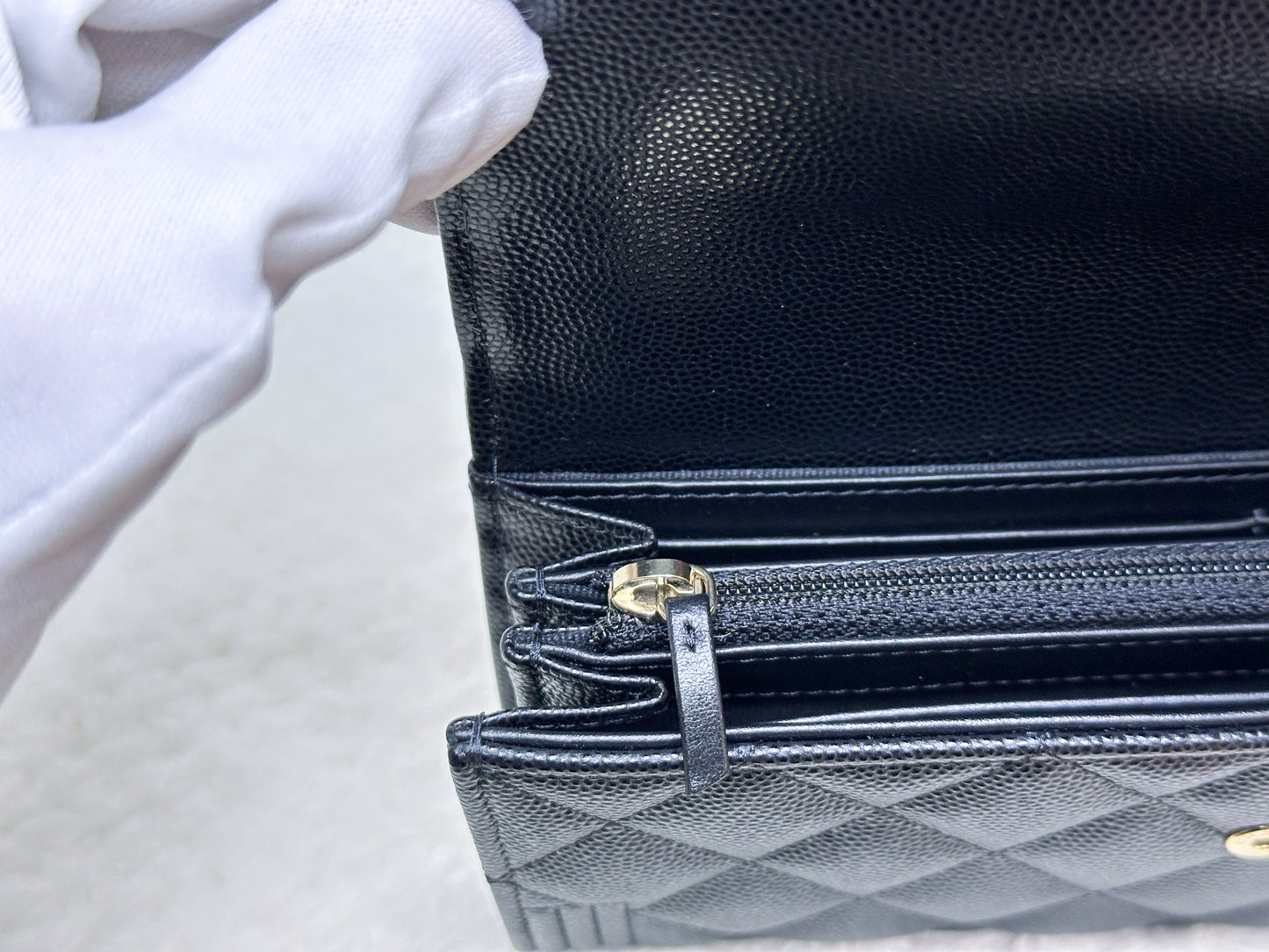 CHANEL Black Quilted Caviar Large Boy Gusset Flap Wallet 3199 holo card