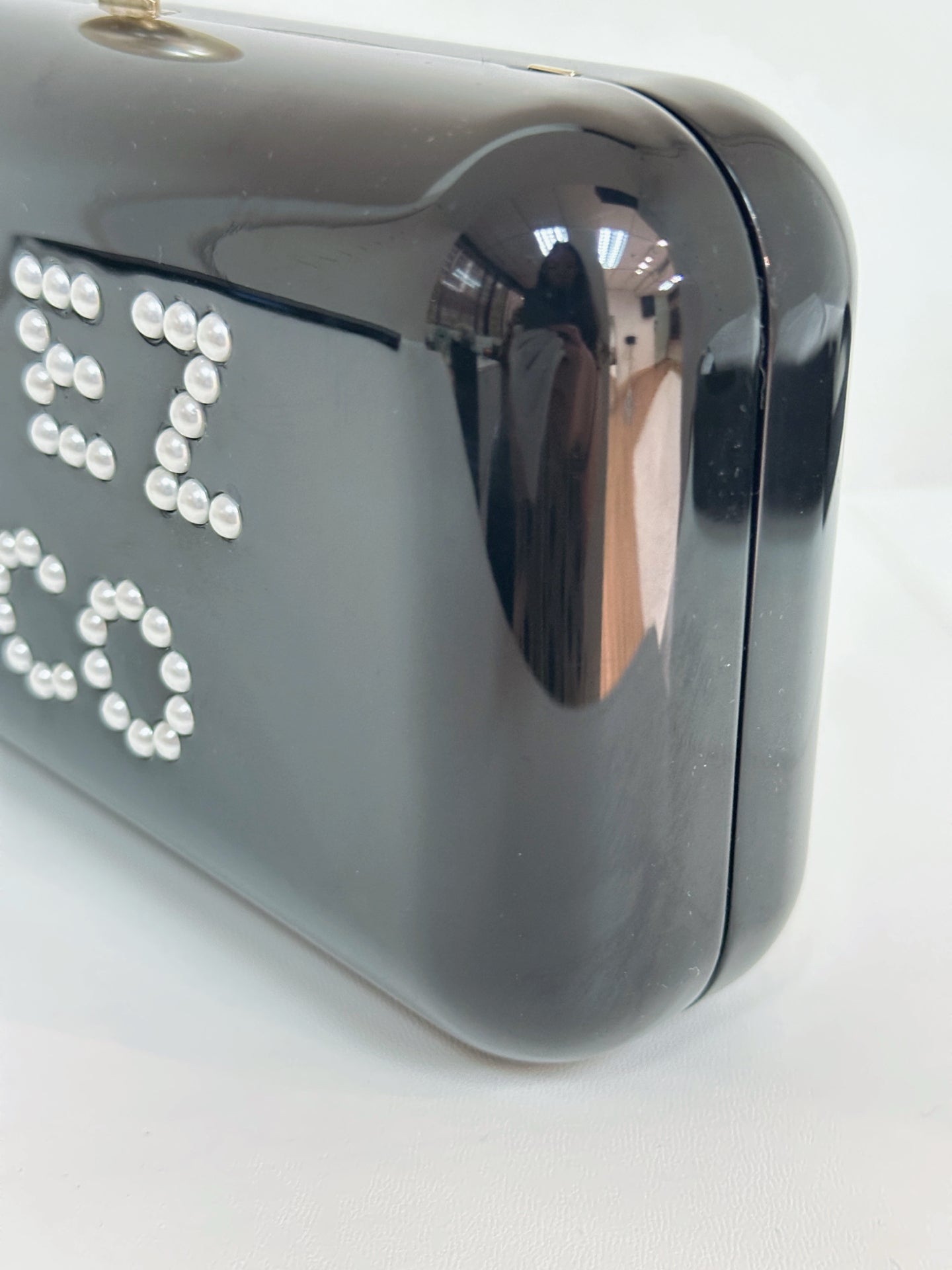 Chanel 2015 Votez Coco Black Pearl Plexiglass Minaudiere Evening Clutch Bag