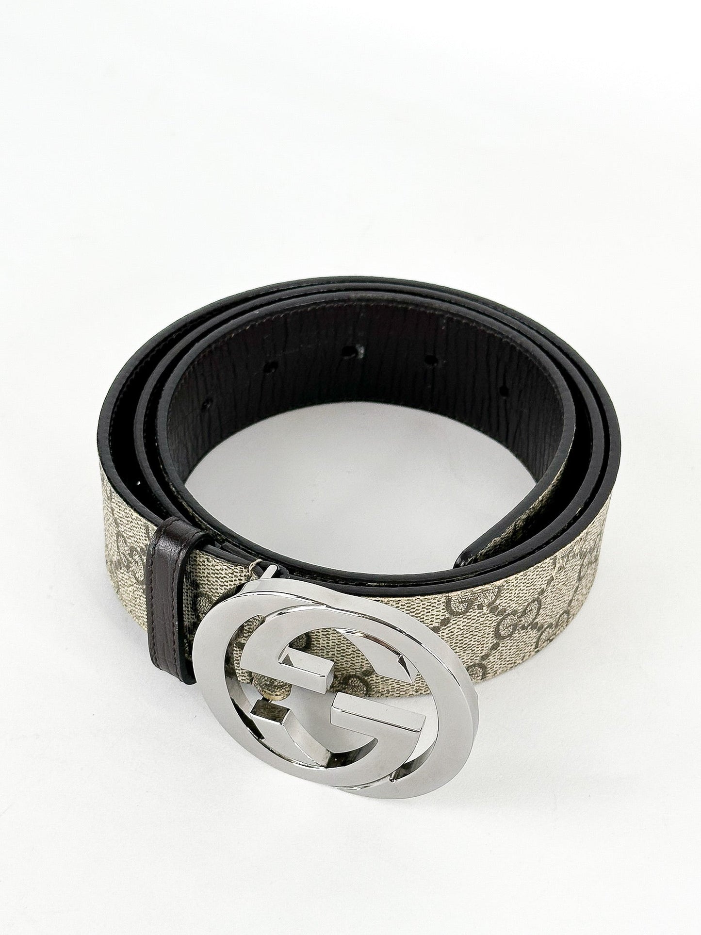 Gucci Beige GG Supreme Canvas Interlocking G Buckle Belt