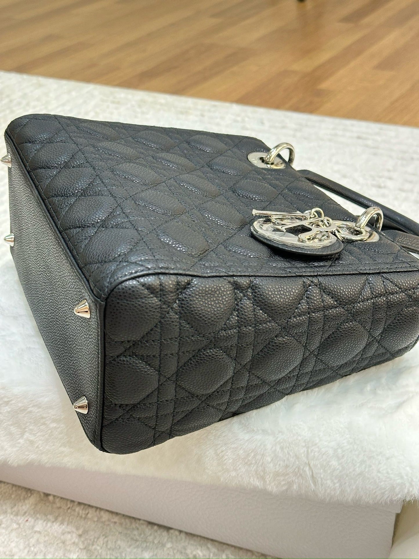 Christian Dior Medium Grained Cannage Calfskin Lady Dior Bag Black SHW