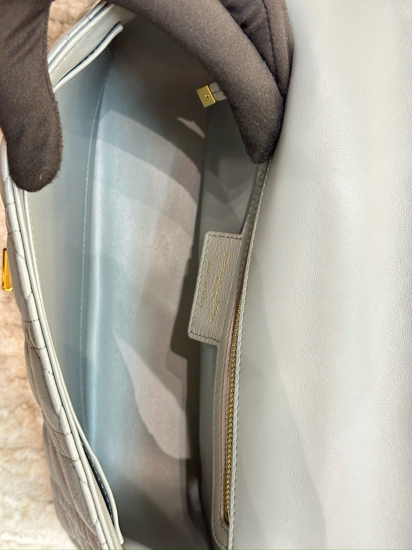 Medium Dior Calfskin Caro Bag Stone Gray Supple Cannage