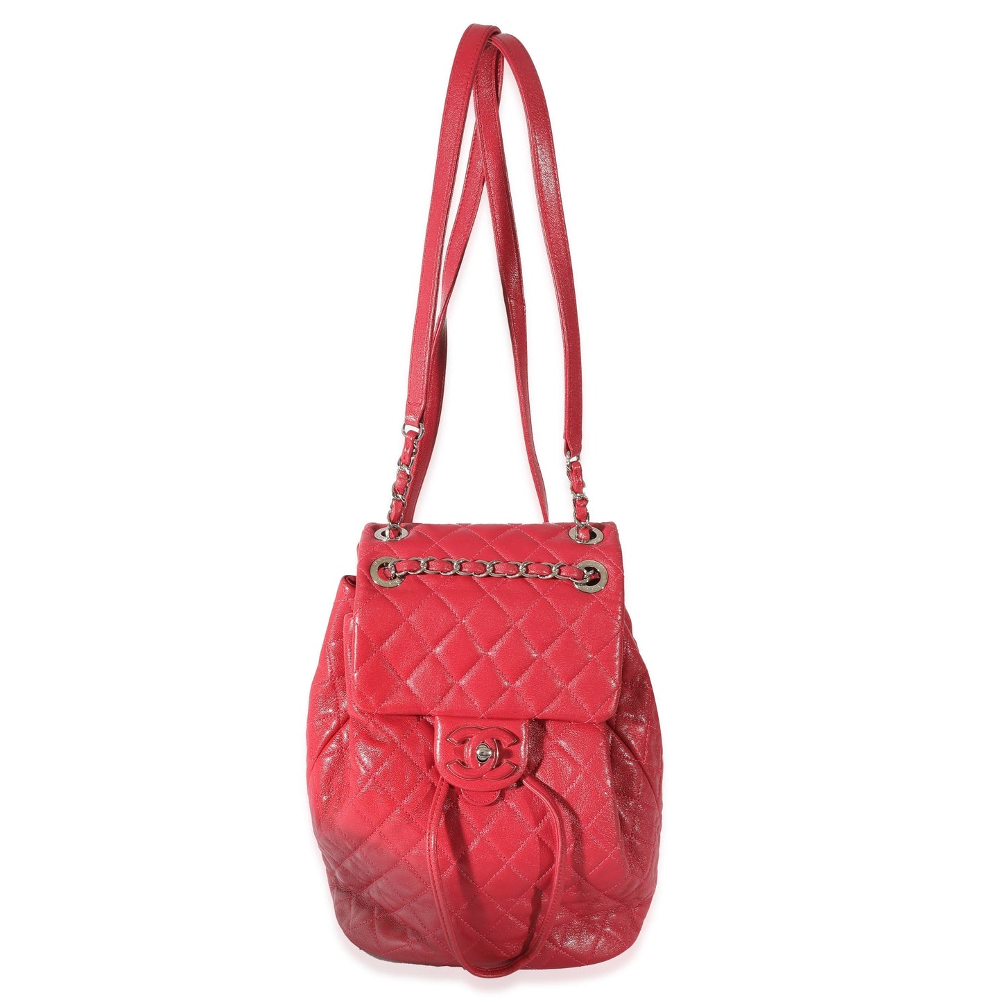 CHANEL Red Quilted Calfskin Medium Covered CC Drawstring Backpack