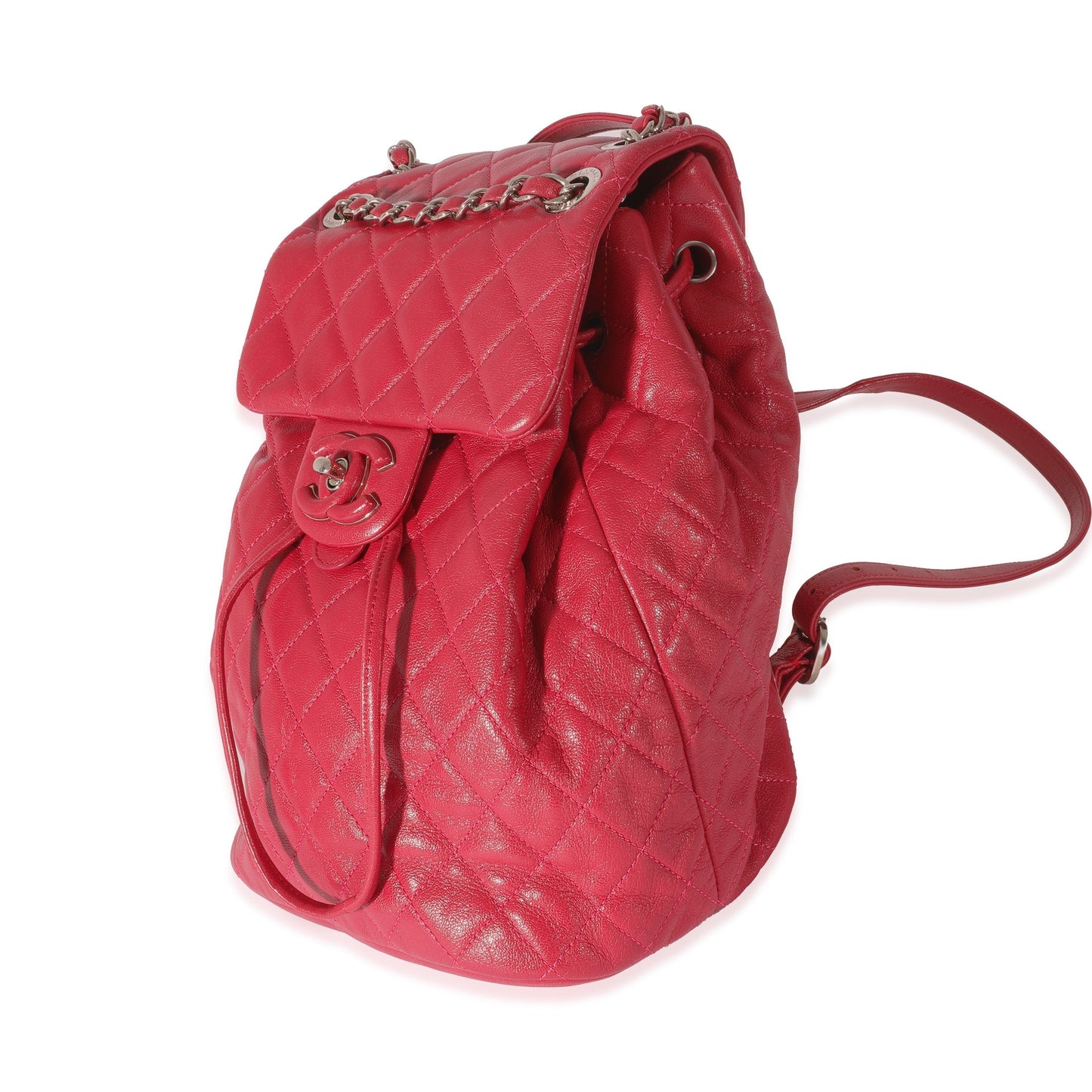 CHANEL Red Quilted Calfskin Medium Covered CC Drawstring Backpack