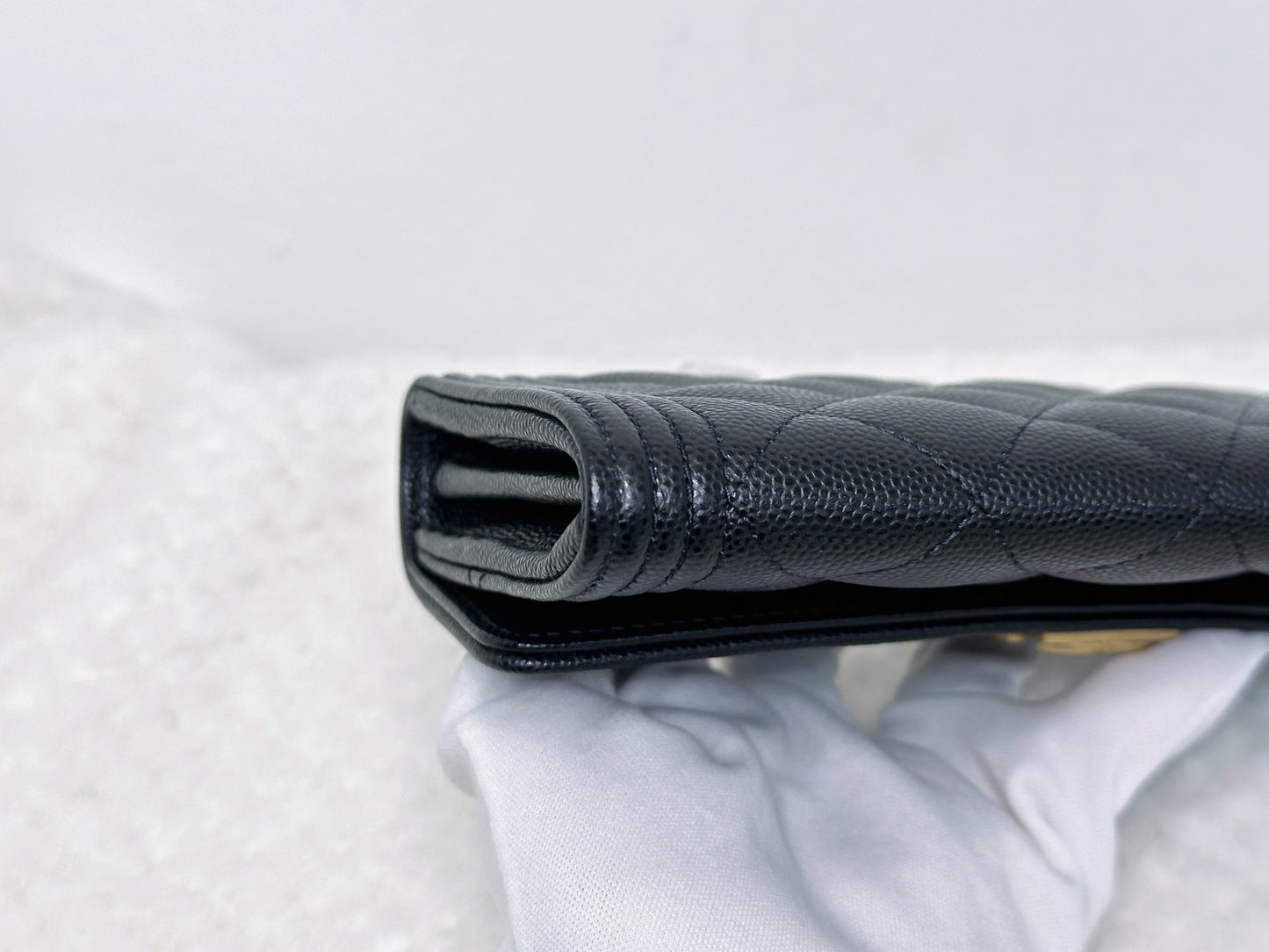 CHANEL Black Quilted Caviar Large Boy Gusset Flap Wallet 3199 holo card