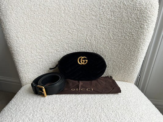 Gucci GG Black Velvet Marmont Belt Bag